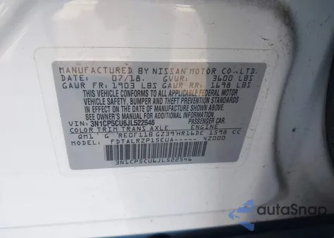 2018 Nissan Kicks S из США, поврежденный, VIN 3N1CP5CU6JL522546